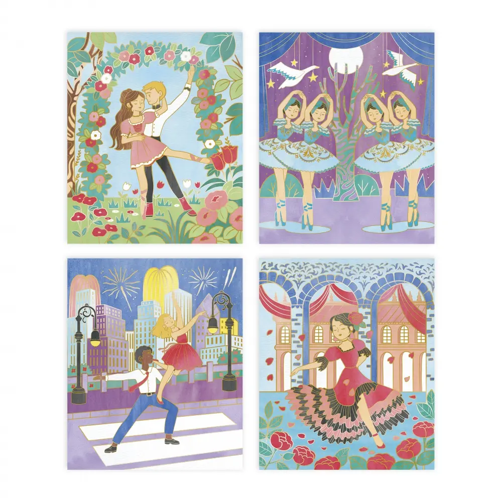 J07964- 4 tableaux dorés peintures aquarelles danseuses-janod1.webp