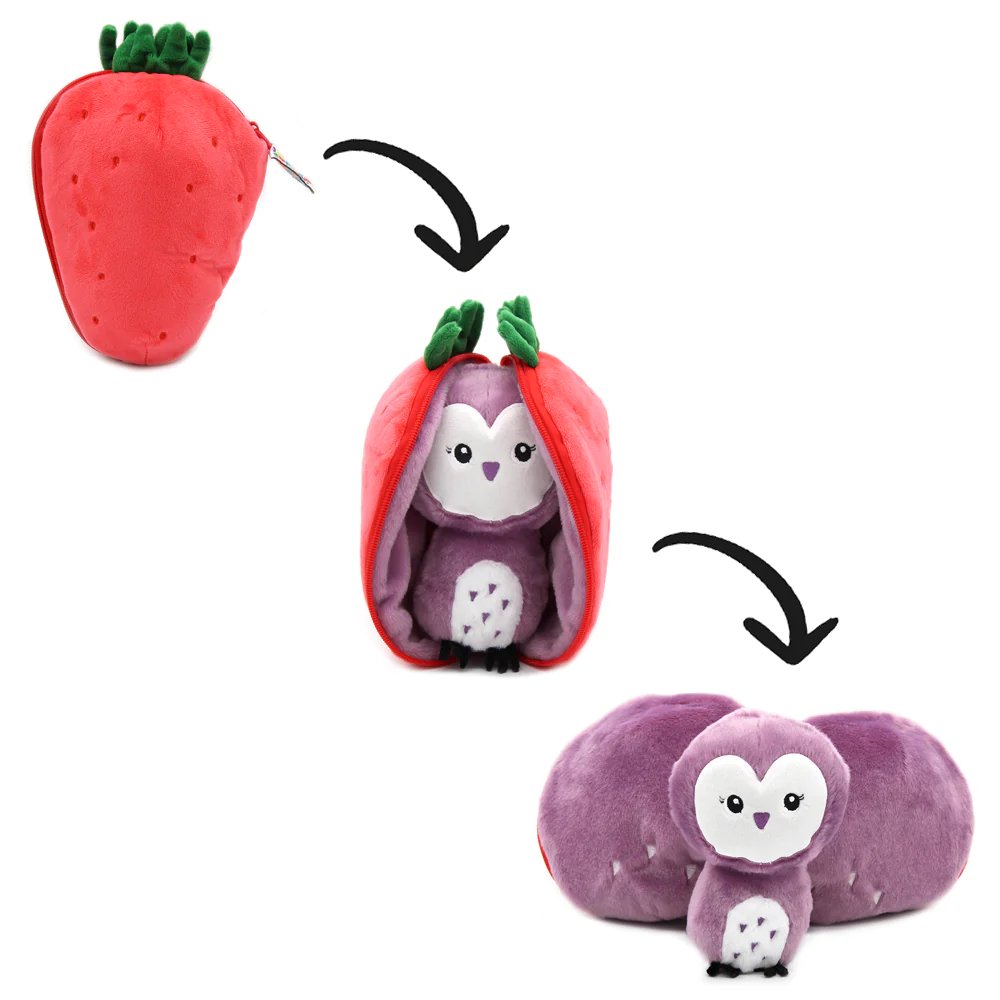 [80104] Peluche 2 en 1 Chouette Fraise Flipetz - Les Déglingos