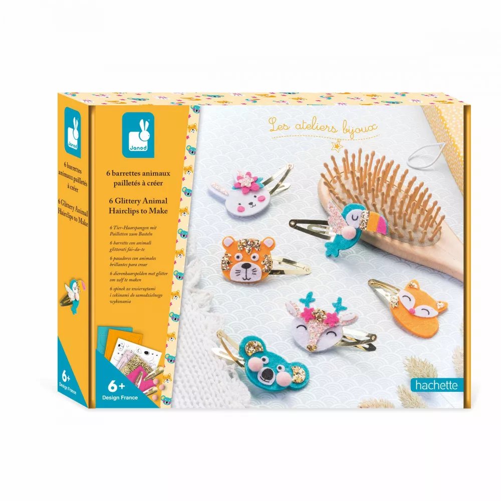 [J07997] 6 Barrettes animaux pailletés à créer - Janod
