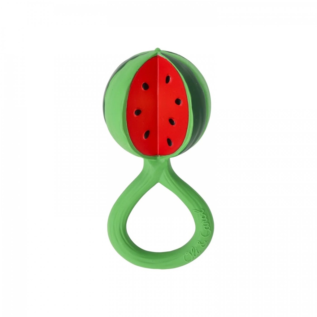 [L-RATTLE-WATERMELON] Hochet pastèque en caoutchouc naturel et noyaux de cerise - Oli & Carol