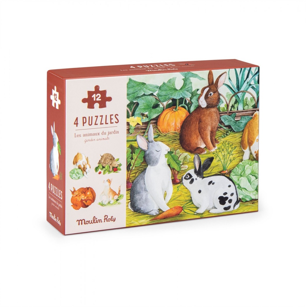 4 mini puzzles des animaux 12 pcs - Le Jardin du Moulin - Moulin Roty