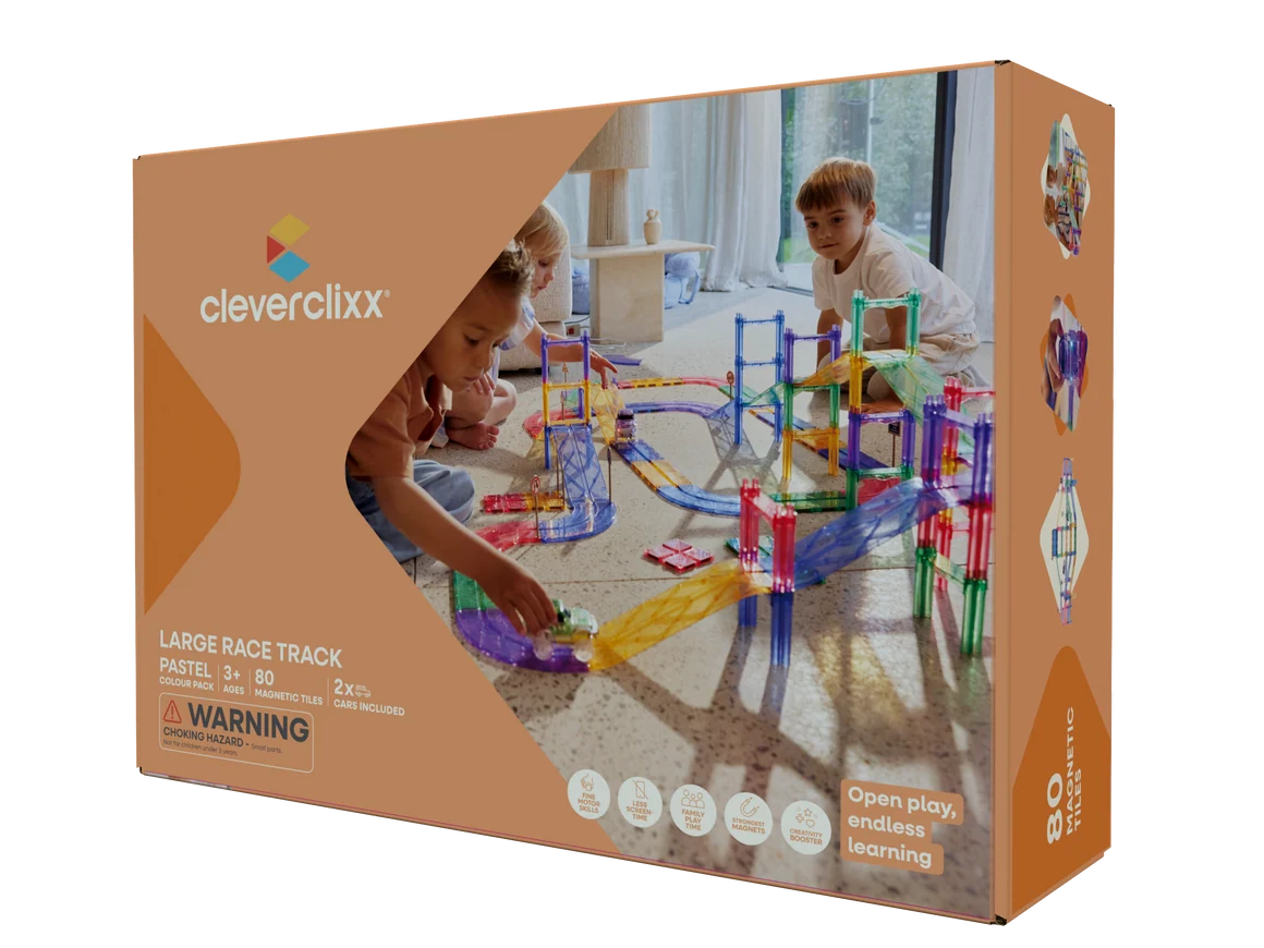[25.002.01] CLEVERCLIXX - Circuit de courses Pastel - 80 pcs - Construction magnétique