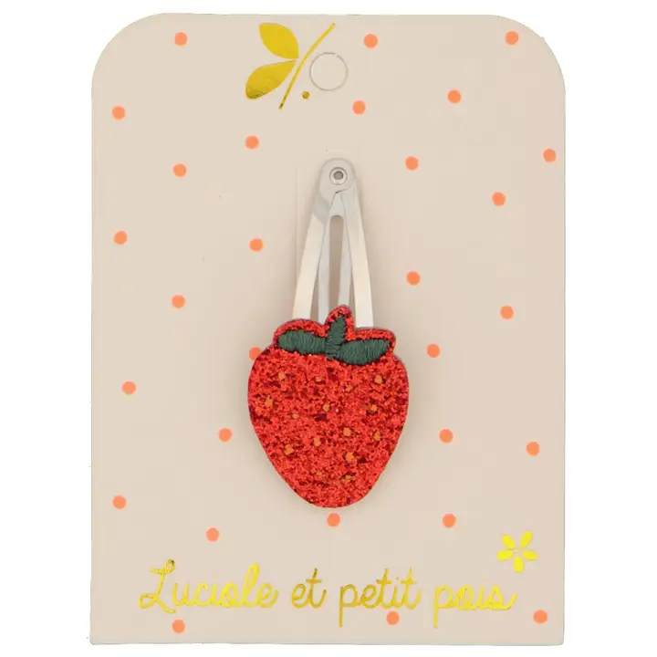 [F_74] Barrette Fraise - Luciole et Petit Pois