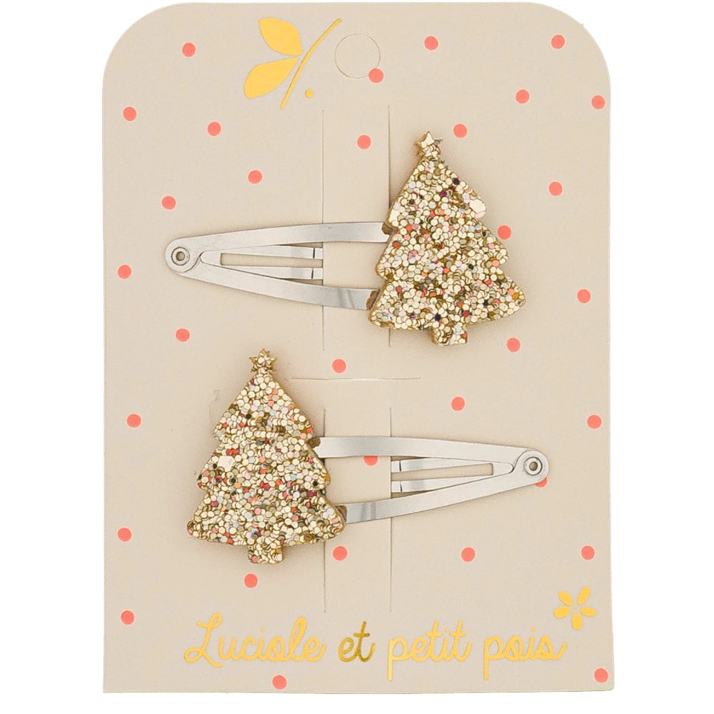 Barrettes sapins - Doré (paire) - Luciole et petit pois