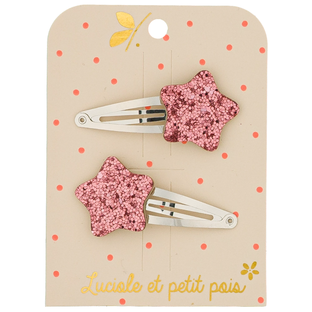 Barrettes Bubble star - Framboise (paire) - Luciole et petit pois