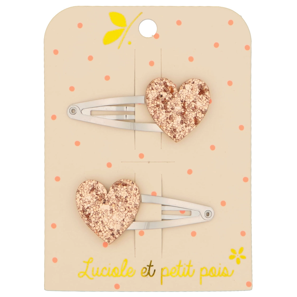 Barrettes Cœurs - Rose - Luciole et petit pois
