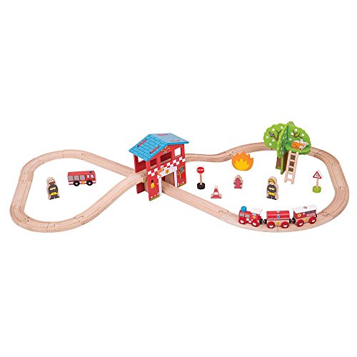 Circuit de train en bois Pompier - Bigjigs
